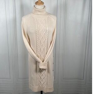 J. Crew Factory Cream Cable-Knit Turtleneck Sweater Dress